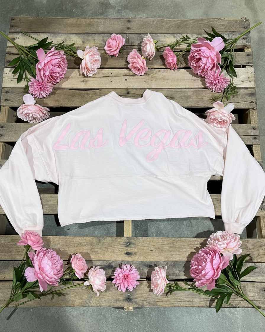 "KC" Light Pink Oversized 'Las Vegas' Crop Top: Large