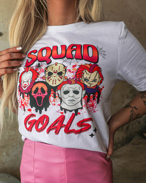 White “Squad Goals” Halloween Graphic Tee - The Lace Cactus