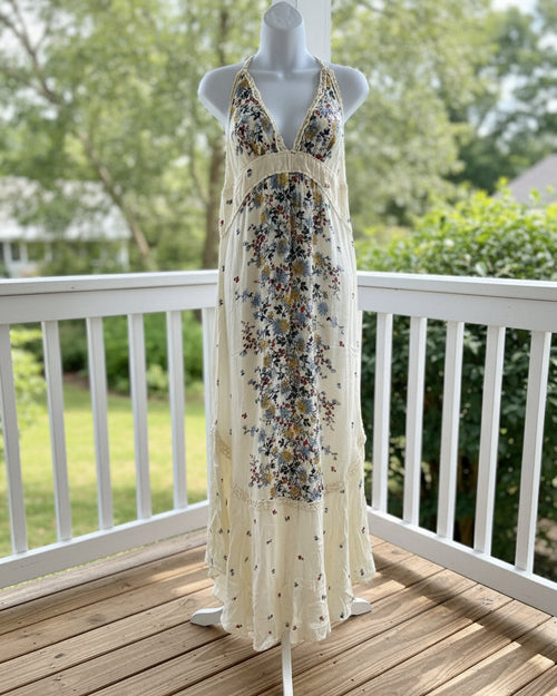 "KC" Cream Floral V-neck Midi Dress Free People-Sm