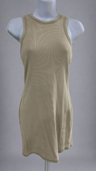 "KC" Beige Ribbed Tank Midi Dress: Medium