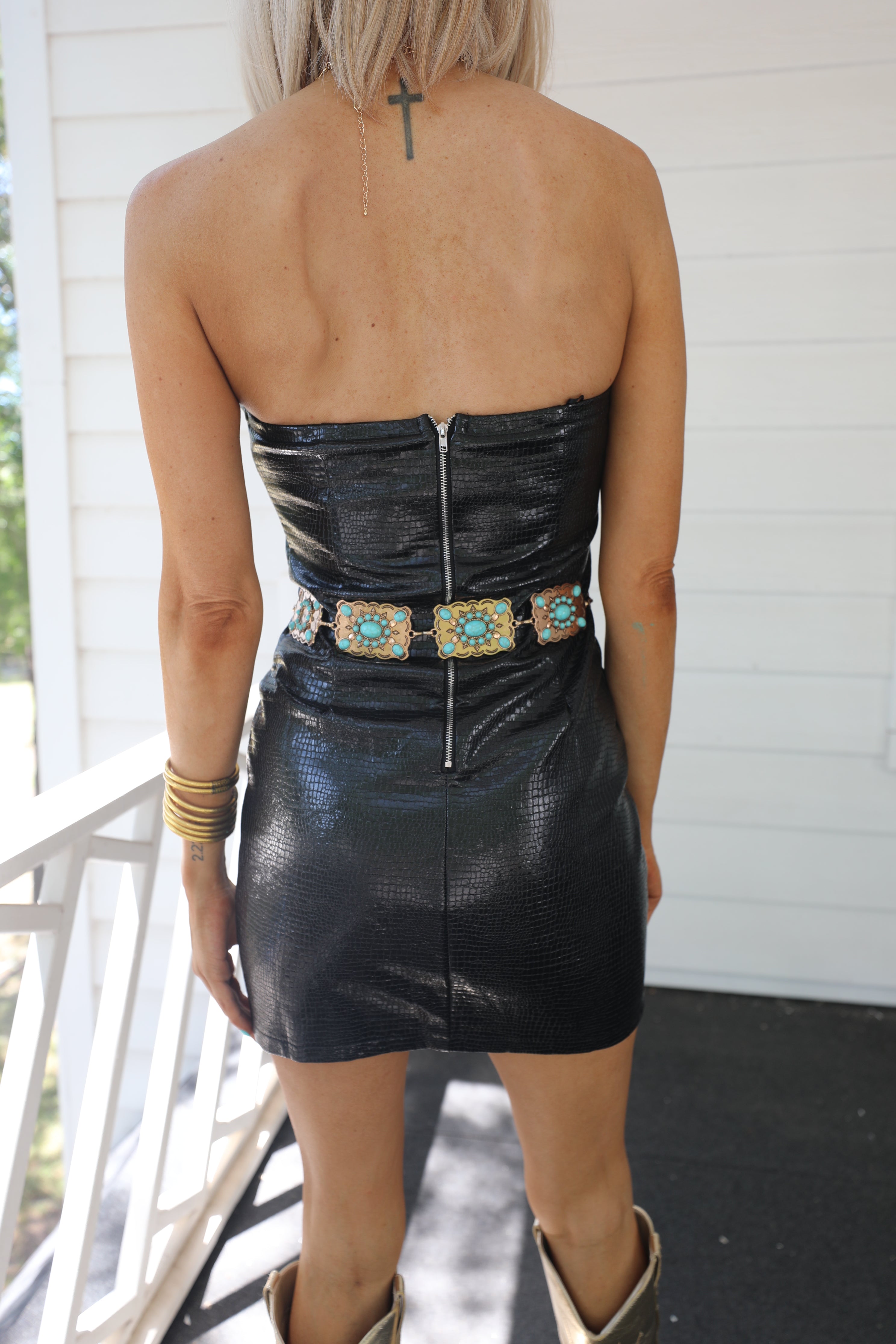 Jolene Black Croc Faux Leather Dress
