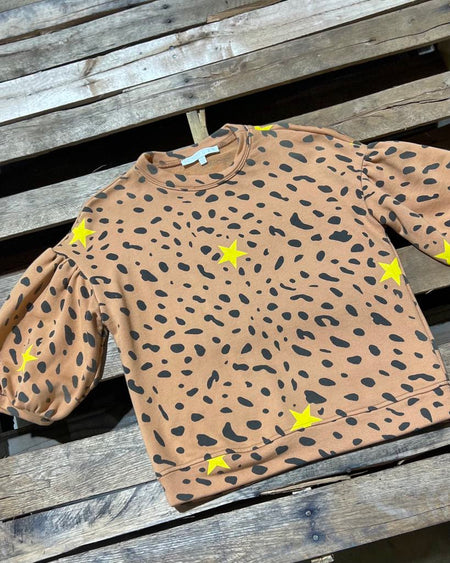 "KC" Warm Taupe Leopard Shirred Crop Top Size: S