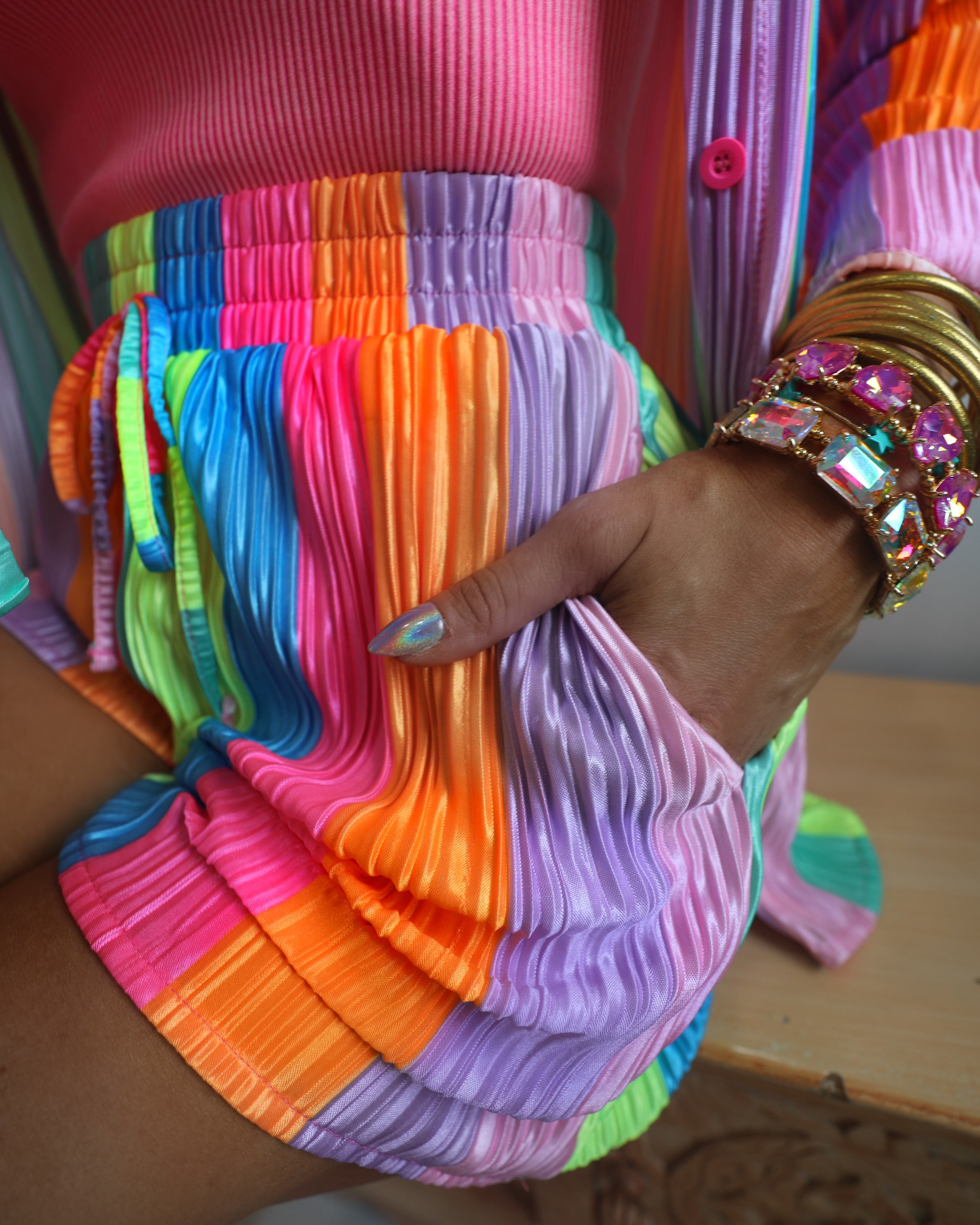 Neon Summer Pleated Short Set