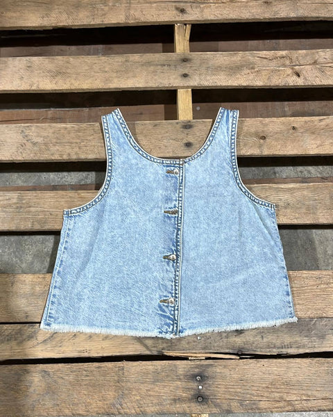 "KC' Denim Button Back Crop Tank: Small