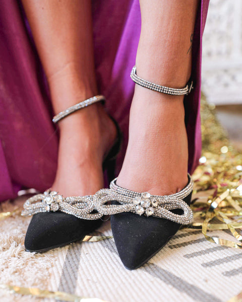 Peep Toe High Heel Mules Women's Big Size Bow Sandals Stiletto Heels  Ladies Knotted Shoes Party Dress Footwear Black Velvet Shoe - AliExpress