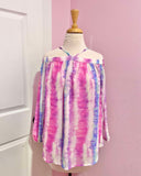 Pink Multi Cold Shoulder Oversized Blouse