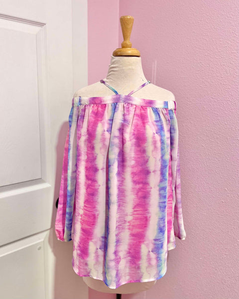 Pink Multi Cold Shoulder Oversized Blouse