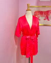 Hot Coral Silky Short Robe