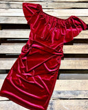 Red Velvet Off-Shoulder Ruched Maternity Dress