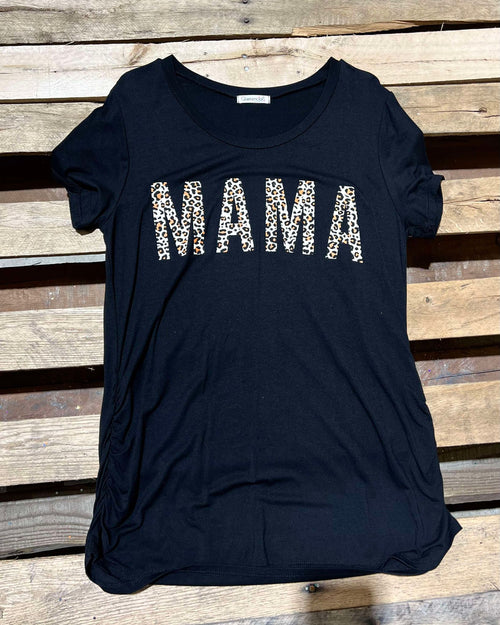 Maternity Round Neck Short Sleece Leopard "MAMA" Top