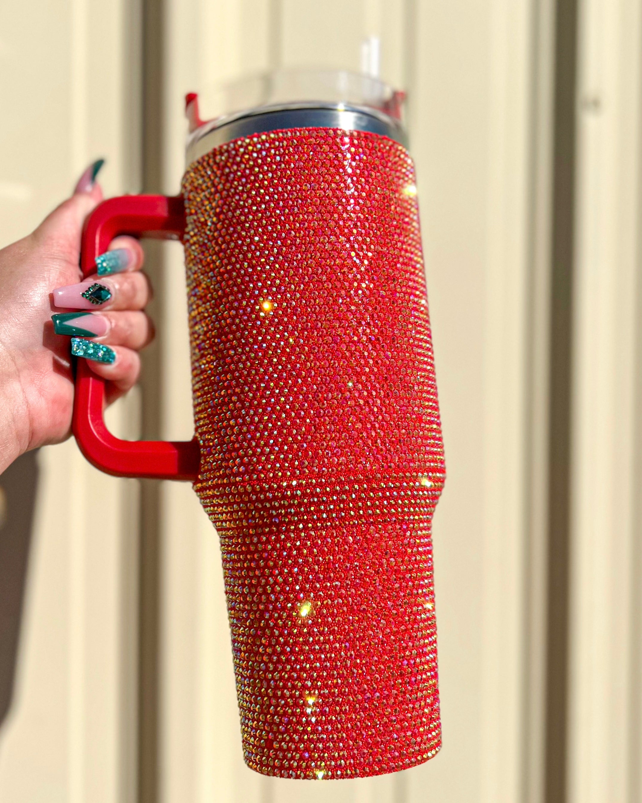 Crystal Softball Yellow/Red Blinged Out 40 Oz. Tumbler (Ships Approx.  1/30)