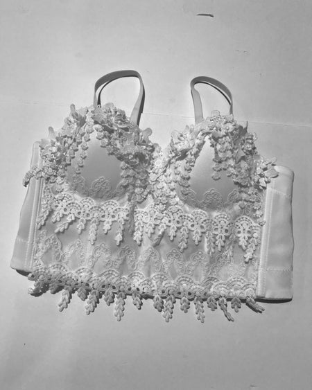 "KC" Cream Short Puff Sleeve Bustier Crop Top (Simone Rocha)  Size: 4