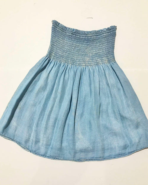 "KC" Light Blue Smocked Chambray Strapless Top: SM