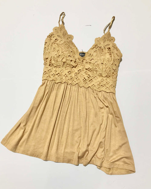 "KC" Mustard Flowy Lace Tank Top: SM