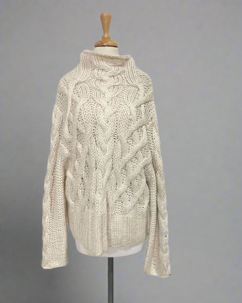 "KC" Cream Cable Knit Chunky Sweater: MD