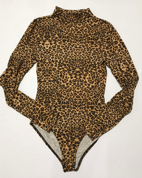 "KC" Mockneck Long Sleeve Leopard Bodysuit: Small