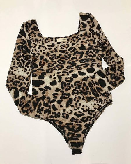 "KC" Mockneck Long Sleeve Leopard Bodysuit: Small