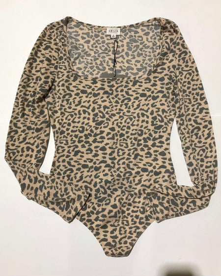 "KC" Mockneck Long Sleeve Leopard Bodysuit: Small