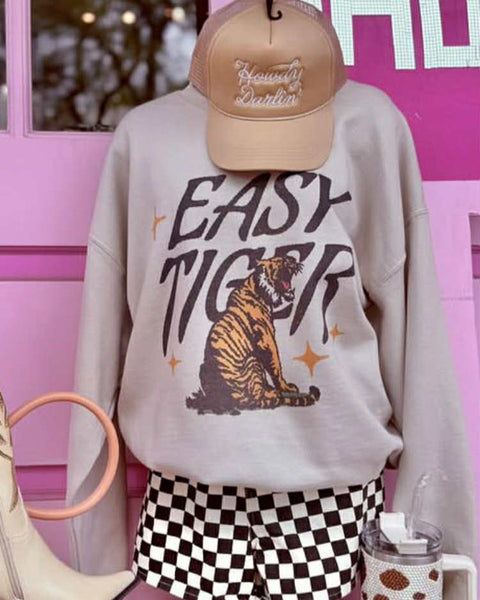 Sand "EASY TIGER" Graphic Sweatshirt