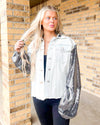 Light Denim Sequin Hooded Jacket - The Lace Cactus