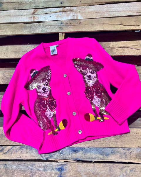 "KC" Chinuaua Pink Fiesta Sweater Cardigan (Queen Of Sparkles) Size:XS