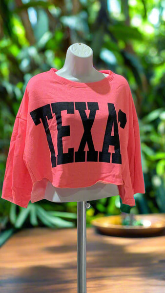 Neon Pink & Navy "TEXAS" Crop Sweatshirt