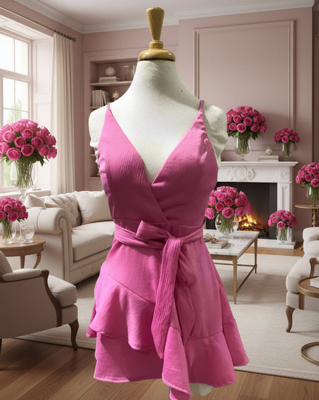 "KC" Hot Pink V-Neck Copper Sequin Pocket Top: Small