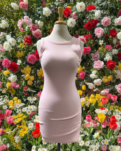 "KC" Pink Rib Knit Dress (NWT) With Cutout Back: Medium