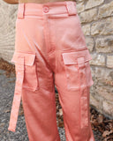 Cathy Coral Satin Cargo Pants - The Lace Cactus