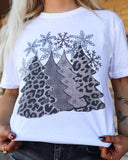 White Snowflake & Leopard Xmas Tree Graphic Tee - The Lace Cactus