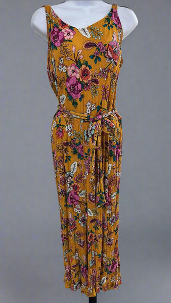 "KC" Mustard Floral Jumpsuit: Large