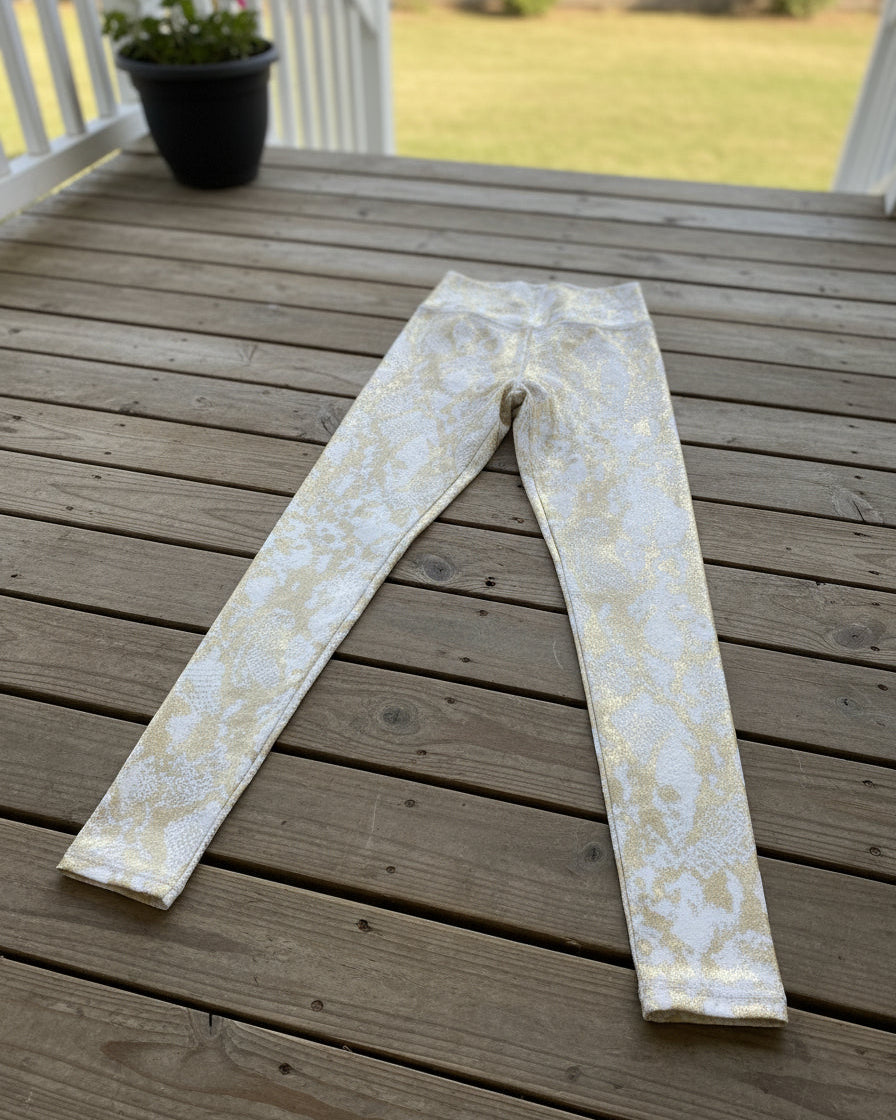 "KC" Astoria Gold & White Snake Leggings: Small
