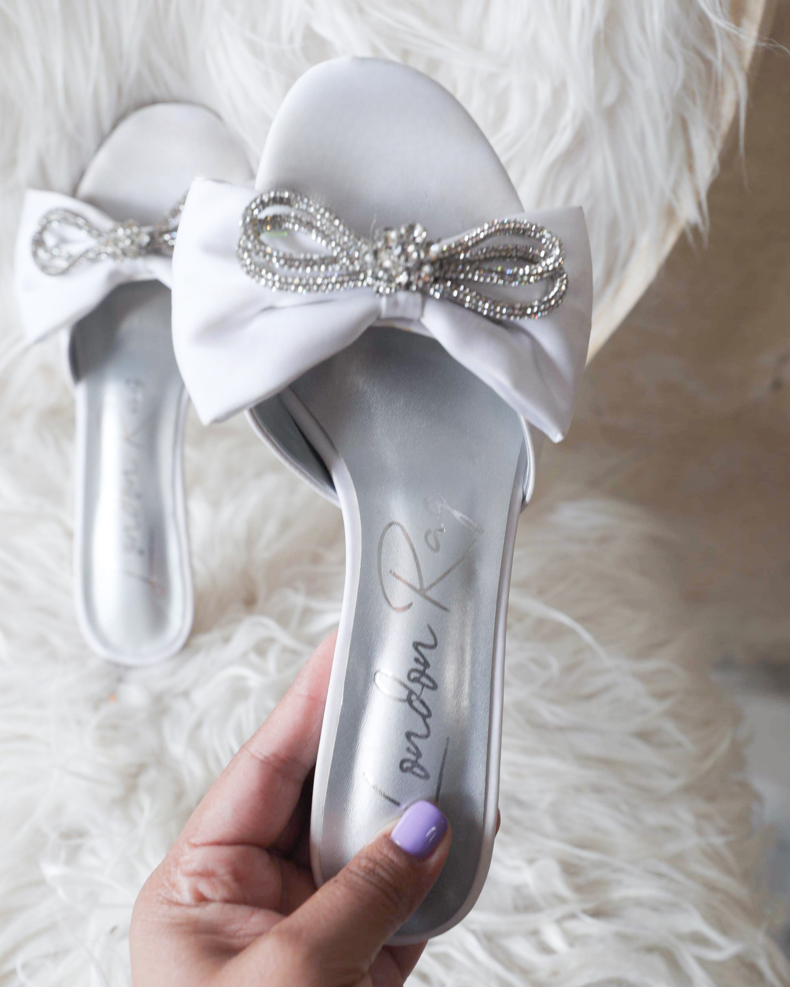 Popular White Satin sandals w/ Rhinestones