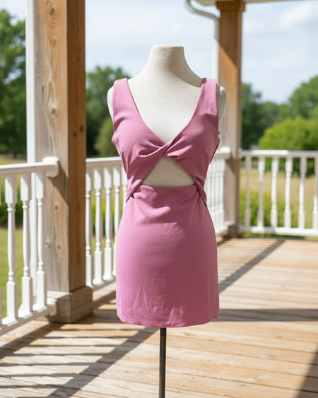 "KC" Hot Pink V-Neck Copper Sequin Pocket Top: Small