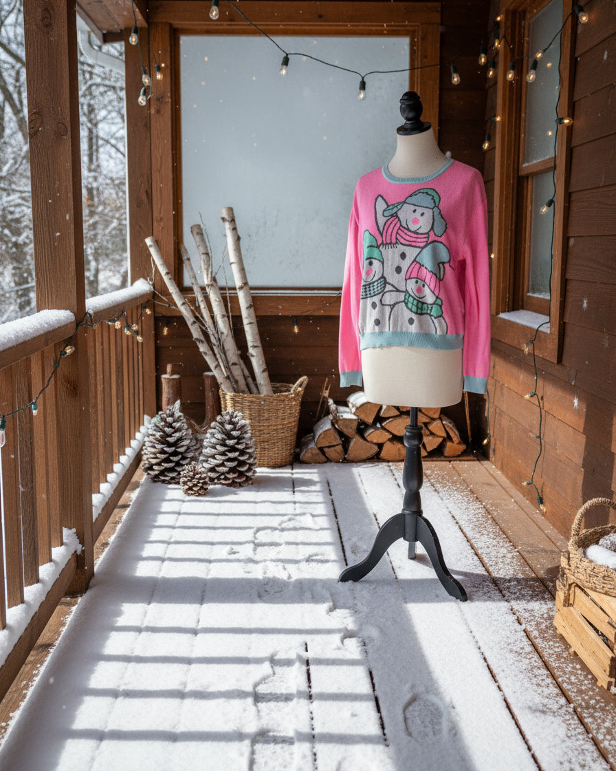 "KC" Pink Snowmen Sweater: YXL