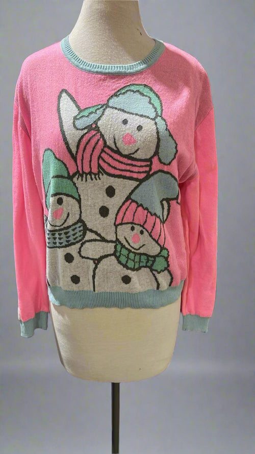 "KC" Pink Snowmen Sweater: YXL