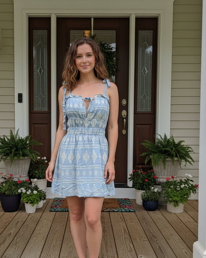 "KC" Blue Aztec Mini Dress: Small
