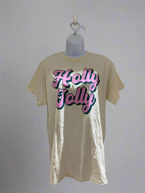 "KC" Ivory "HOLLY JOLLY" Graphic Tee: SM/MD