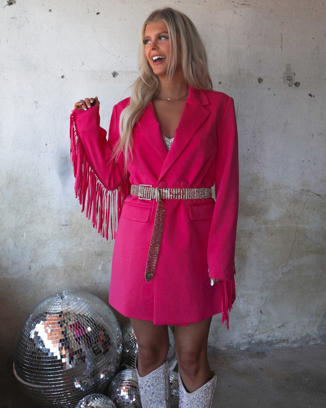 Frenchie Hot Pink  Fringe Tunic Blazer - The Lace Cactus