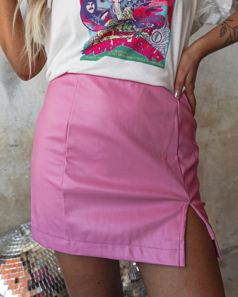 Paola Pink Vegan Leather Mini Skirt - The Lace Cactus