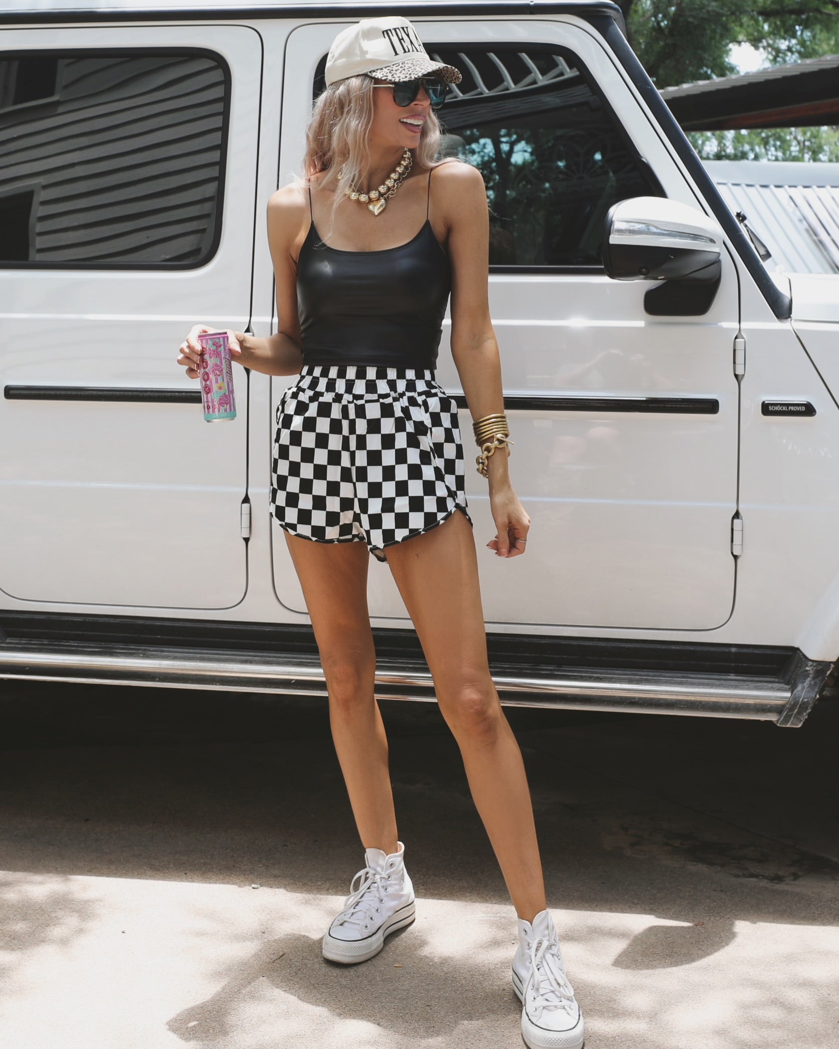 Black & White Checkered Athletic Shorts