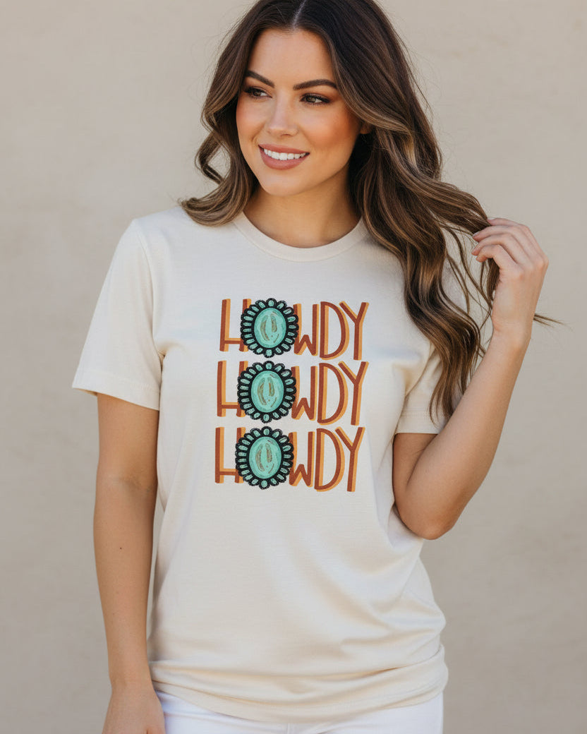 "Howdy Howdy Howdy" Squash Blossom Tan Graphic Tee