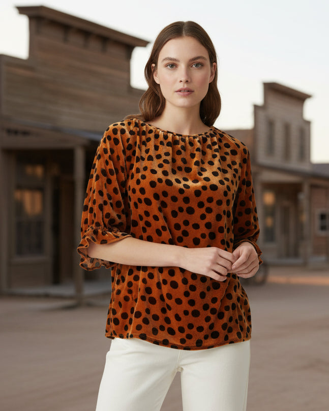 "KC" Rust Spotted Velveteen Top: Small