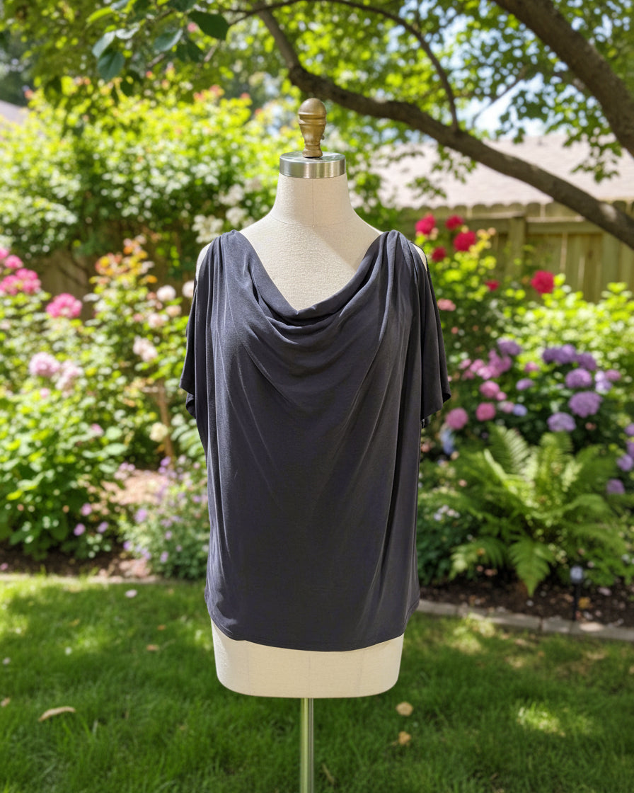 "KC" Anthropologie Navy Draped Neck Top:  Small