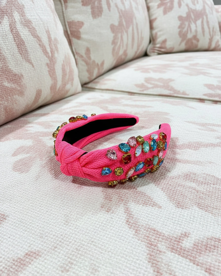 "KC" Neon Pink Jeweled Headband: O/S