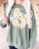 “KC” Olive Texas Floral Graphic Sweater Size: LG - The Lace Cactus
