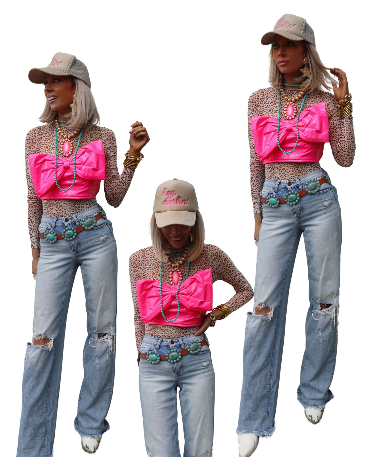 Neon Pink Bow Leather Top