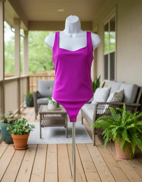 "KC" EXPRESS Magenta Square Neck Crepe Bodysuit: Xsmall