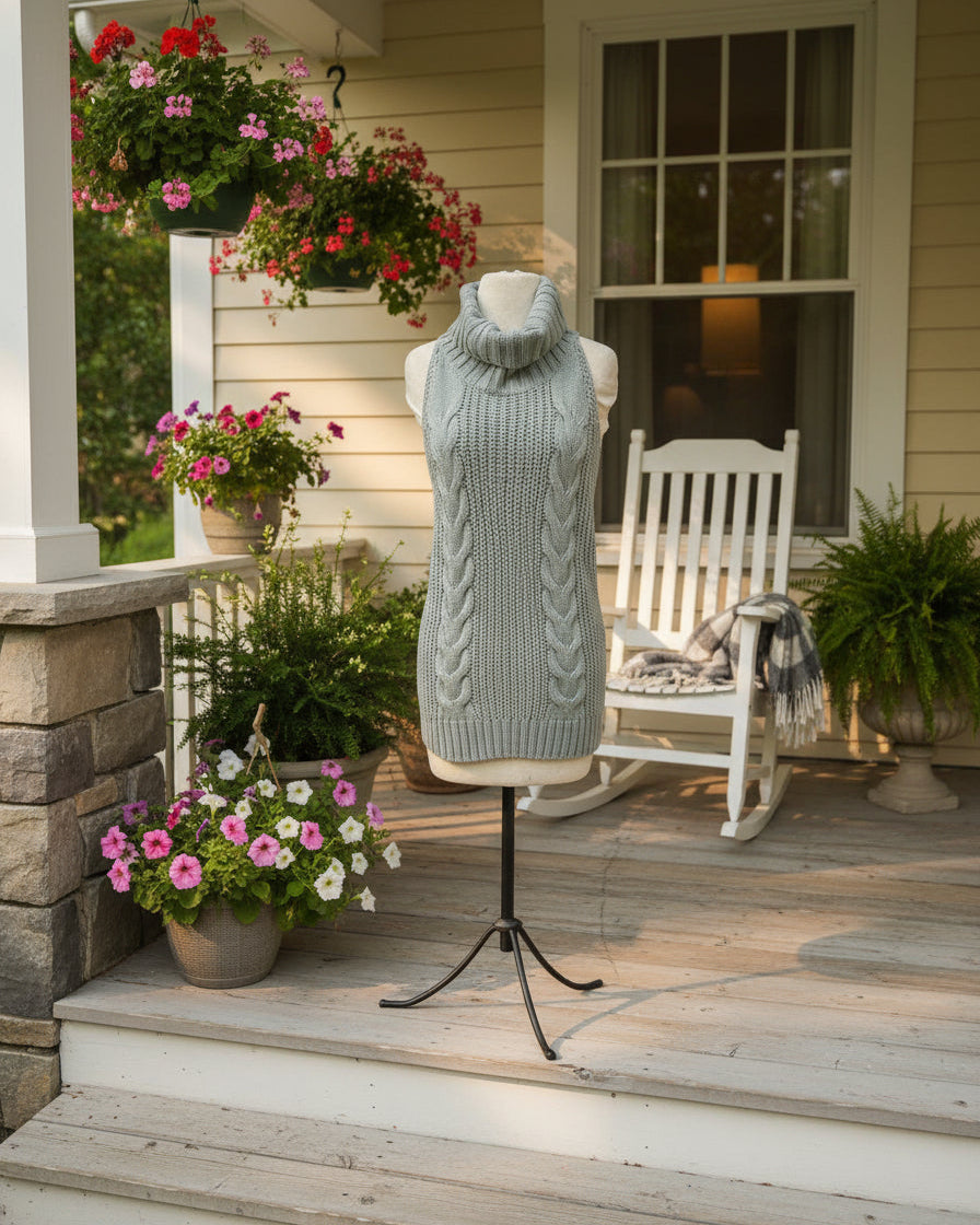 "KC" Gray Turtleneck Open Back Knit Dress: Sm/Md