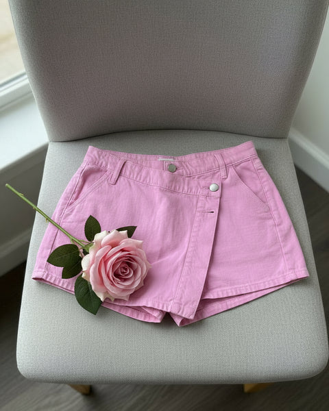 "KC" Alter'd State Pink Denim Wrap Skort: Small